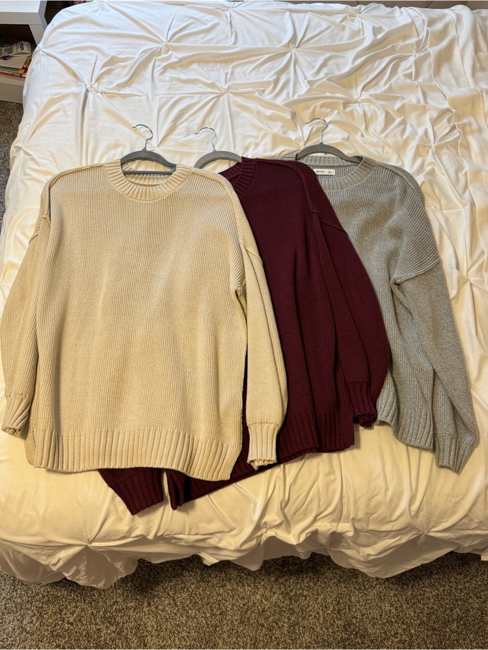 Hollister Women's Oversized Crewneck Sweater Trio - Cream, Burgundy, Gray